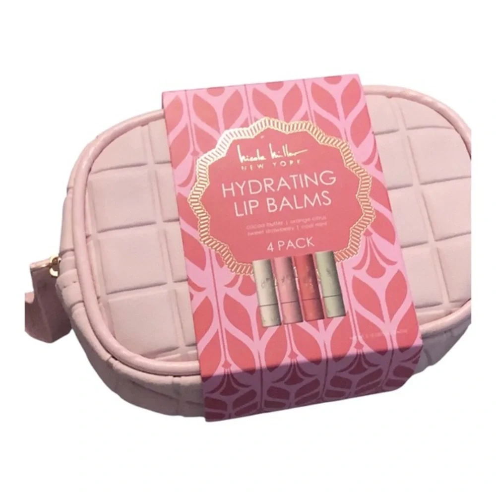 Nicole Miller 5piece 4pack lip balm set in‎ quilted pink case new